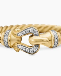 Petite Buckle Ring 18K Yellow Gold with Diamonds, 2mm