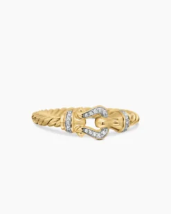 Petite Buckle Ring 18K Yellow Gold with Diamonds, 2mm