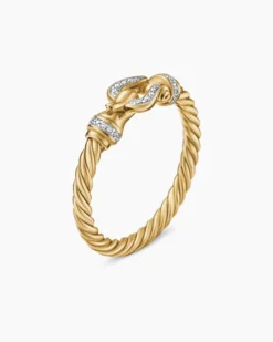 Petite Buckle Ring 18K Yellow Gold with Diamonds, 2mm