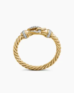 Petite Buckle Ring 18K Yellow Gold with Diamonds, 2mm