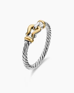 Petite Buckle Ring Sterling Silver with 18K Yellow Gold, 2mm
