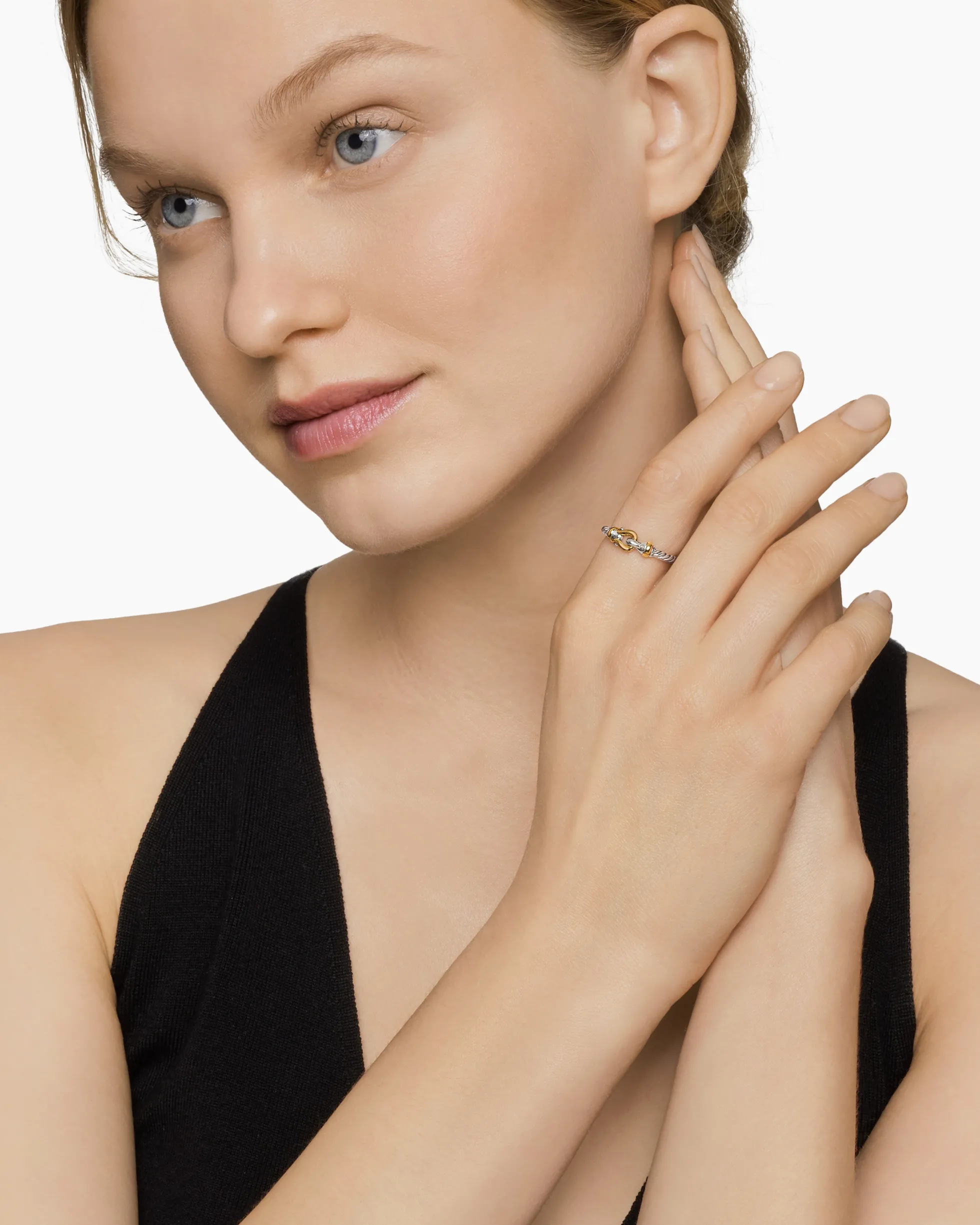 Petite Buckle Ring Sterling Silver with 18K Yellow Gold, 2mm