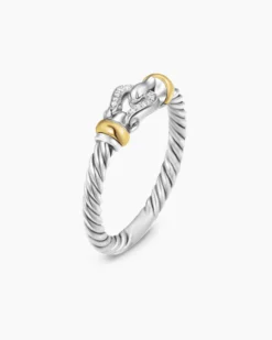 Petite Buckle Ring Sterling Silver with 18K Yellow Gold and Diamonds, 2mm