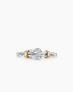 Petite Buckle Ring Sterling Silver with 18K Yellow Gold and Diamonds, 2mm