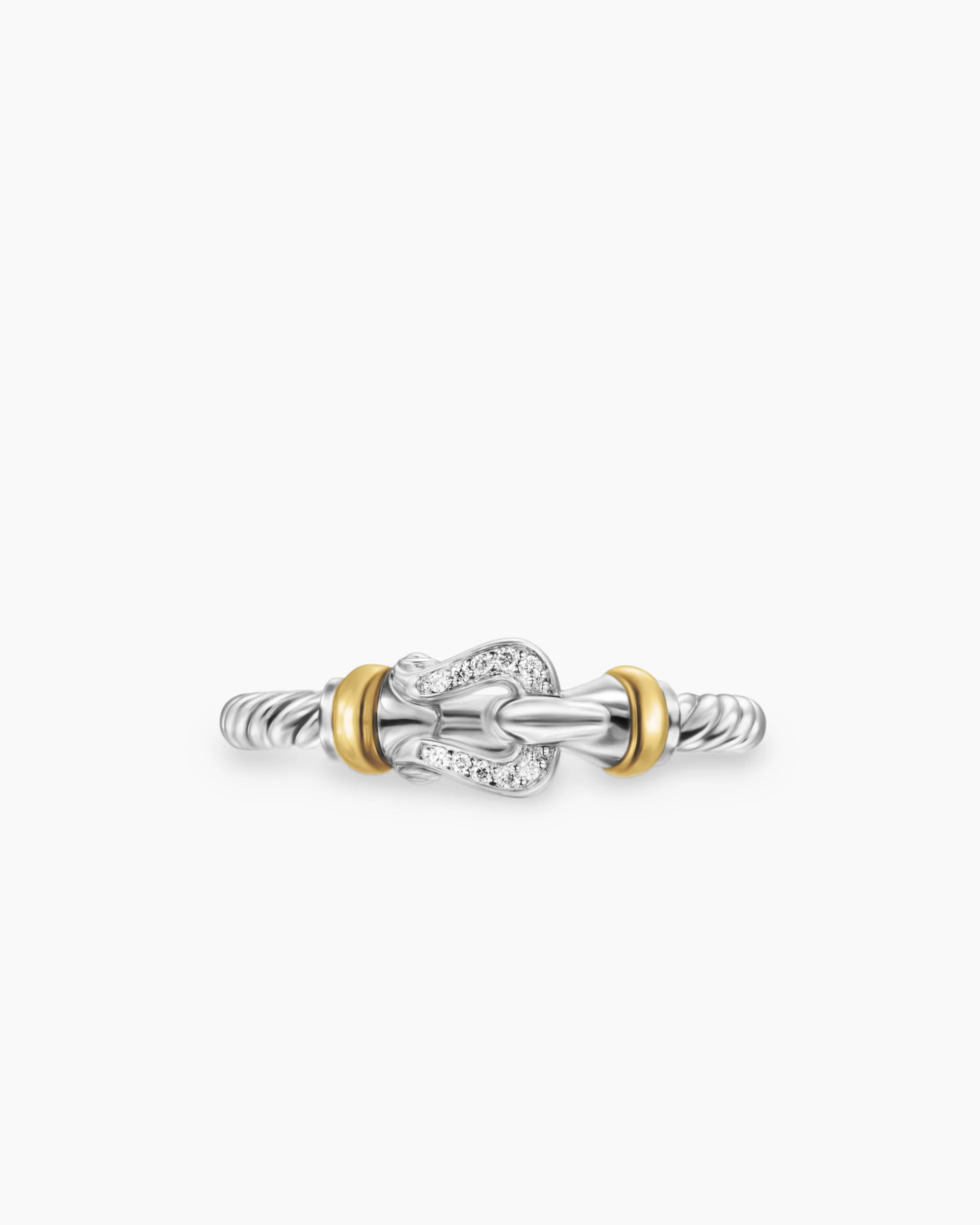 Petite Buckle Ring Sterling Silver with 18K Yellow Gold and Diamonds, 2mm