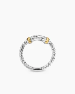 Petite Buckle Ring Sterling Silver with 18K Yellow Gold and Diamonds, 2mm