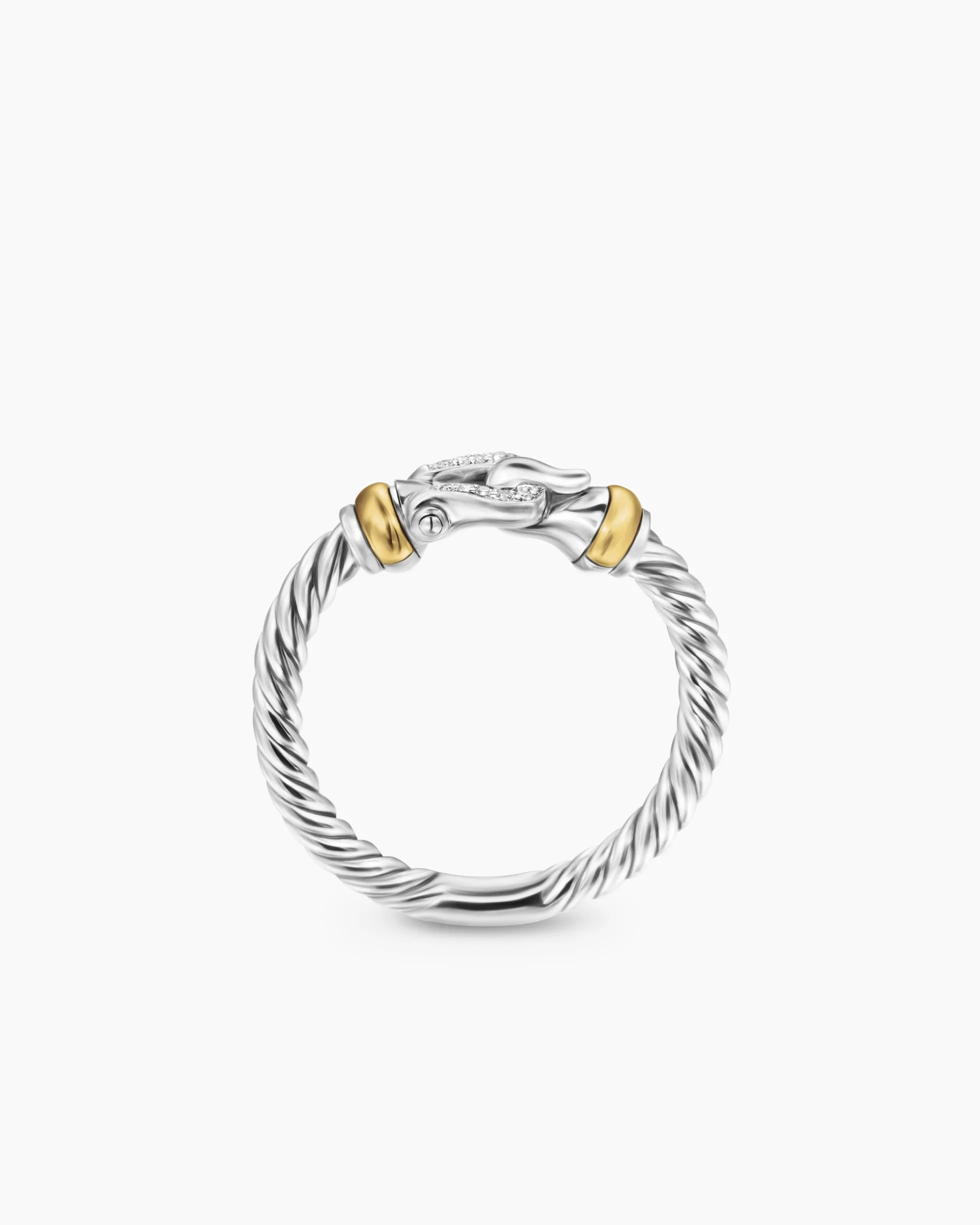 Petite Buckle Ring Sterling Silver with 18K Yellow Gold and Diamonds, 2mm