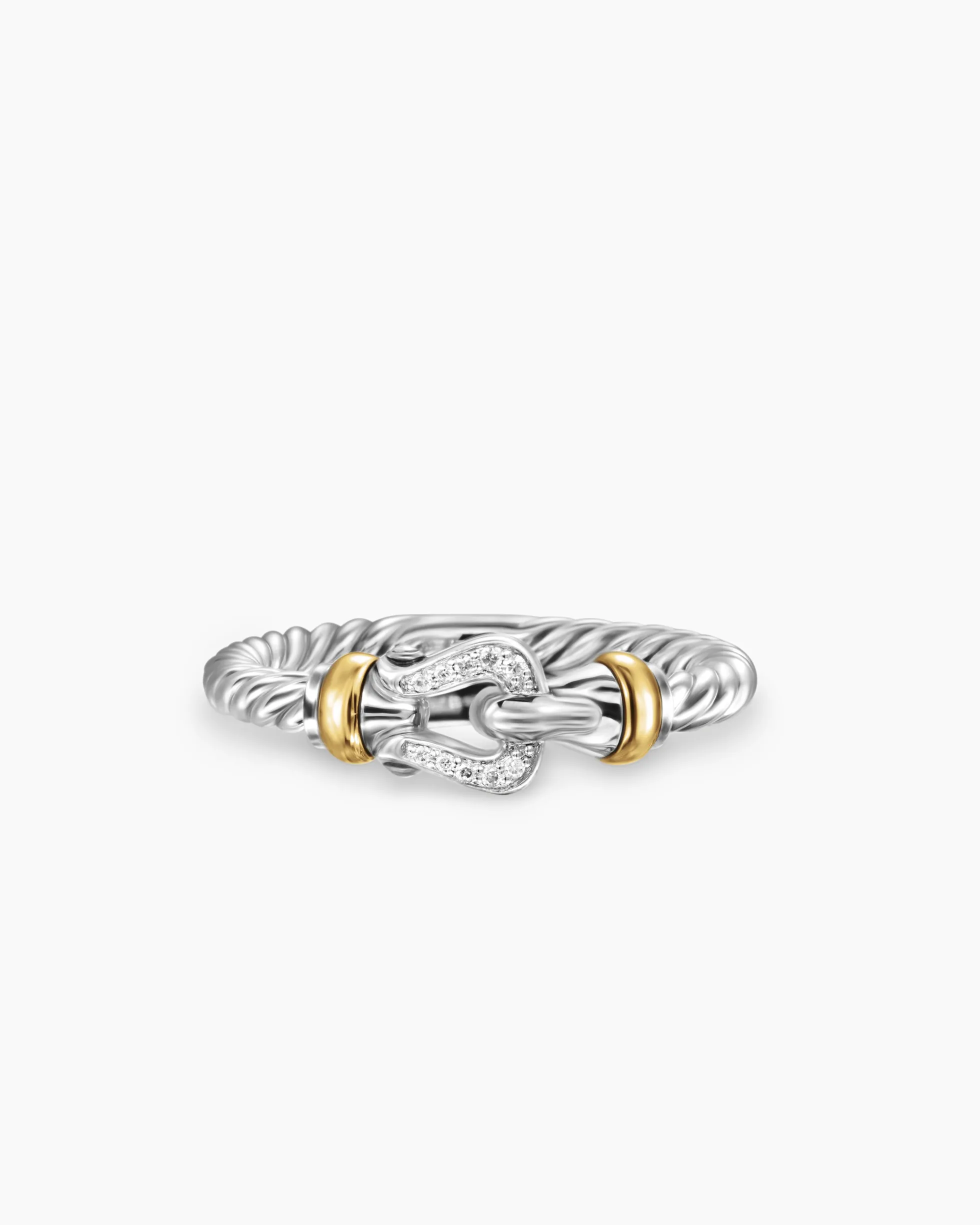 Petite Buckle Ring Sterling Silver with 18K Yellow Gold and Diamonds, 2mm