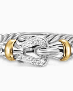 Petite Buckle Ring Sterling Silver with 18K Yellow Gold and Diamonds, 2mm