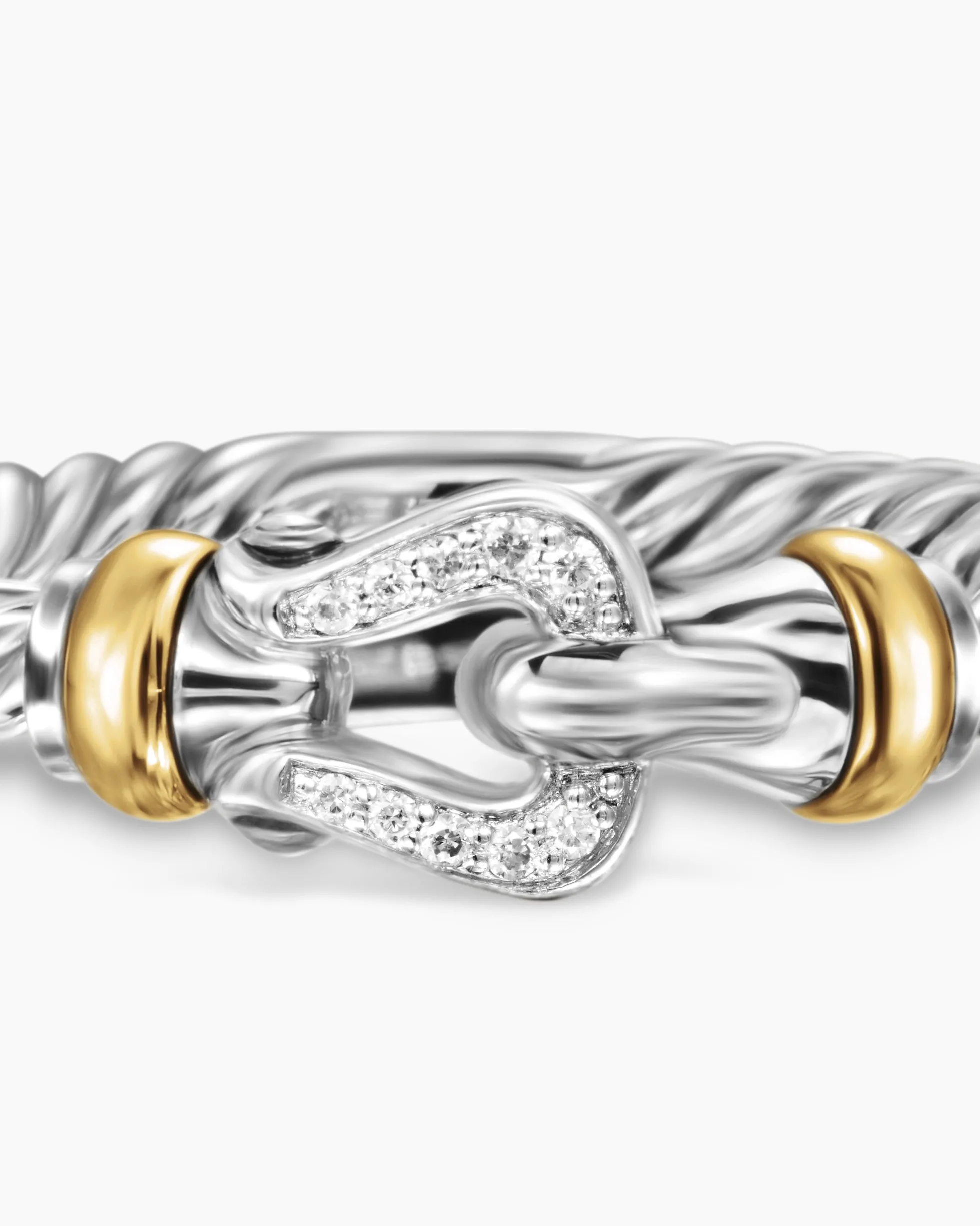 Petite Buckle Ring Sterling Silver with 18K Yellow Gold and Diamonds, 2mm