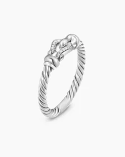 Petite Buckle Ring Sterling Silver with Diamonds, 2mm