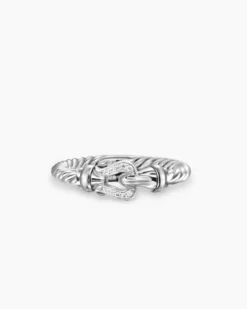 Petite Buckle Ring Sterling Silver with Diamonds, 2mm