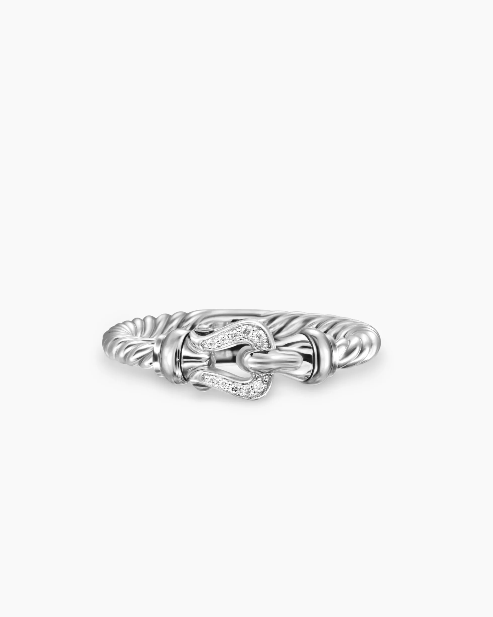 Petite Buckle Ring Sterling Silver with Diamonds, 2mm