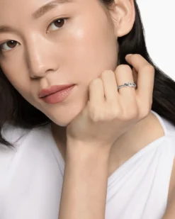 Petite Buckle Ring Sterling Silver with Diamonds, 2mm