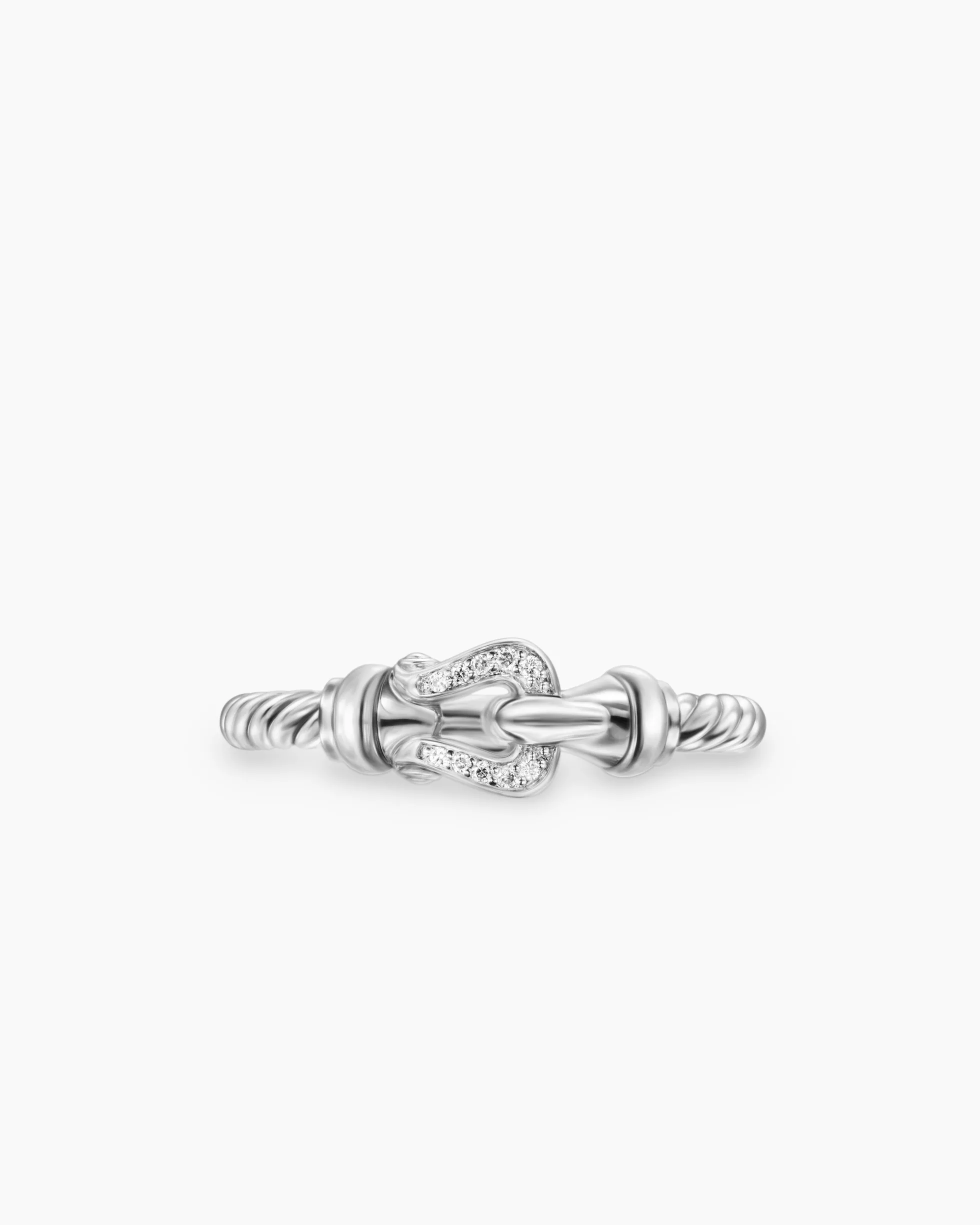 Petite Buckle Ring Sterling Silver with Diamonds, 2mm