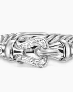 Petite Buckle Ring Sterling Silver with Diamonds, 2mm