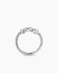 Petite Buckle Ring Sterling Silver with Diamonds, 2mm
