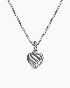 Petite Cable Heart Pendant Necklace Sterling Silver with 14K Yellow Gold and Rhodolite Garnet, 17.1mm