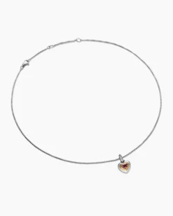 Petite Cable Heart Pendant Necklace Sterling Silver with 14K Yellow Gold and Rhodolite Garnet, 17.1mm