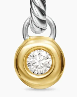 Petite Cable Huggie Drop Earrings Sterling Silver with 14K Yellow Gold and Diamonds, 17.5mm