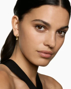 Petite Cable Huggie Drop Earrings 18K Yellow Gold with Diamonds, 17.5mm