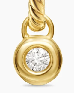 Petite Cable Huggie Drop Earrings 18K Yellow Gold with Diamonds, 17.5mm