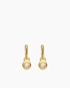 Petite Cable Huggie Drop Earrings 18K Yellow Gold with Diamonds, 17.5mm
