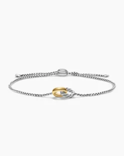 Petite Cable Linked Bracelet Sterling Silver with 14K Yellow Gold, 15mm