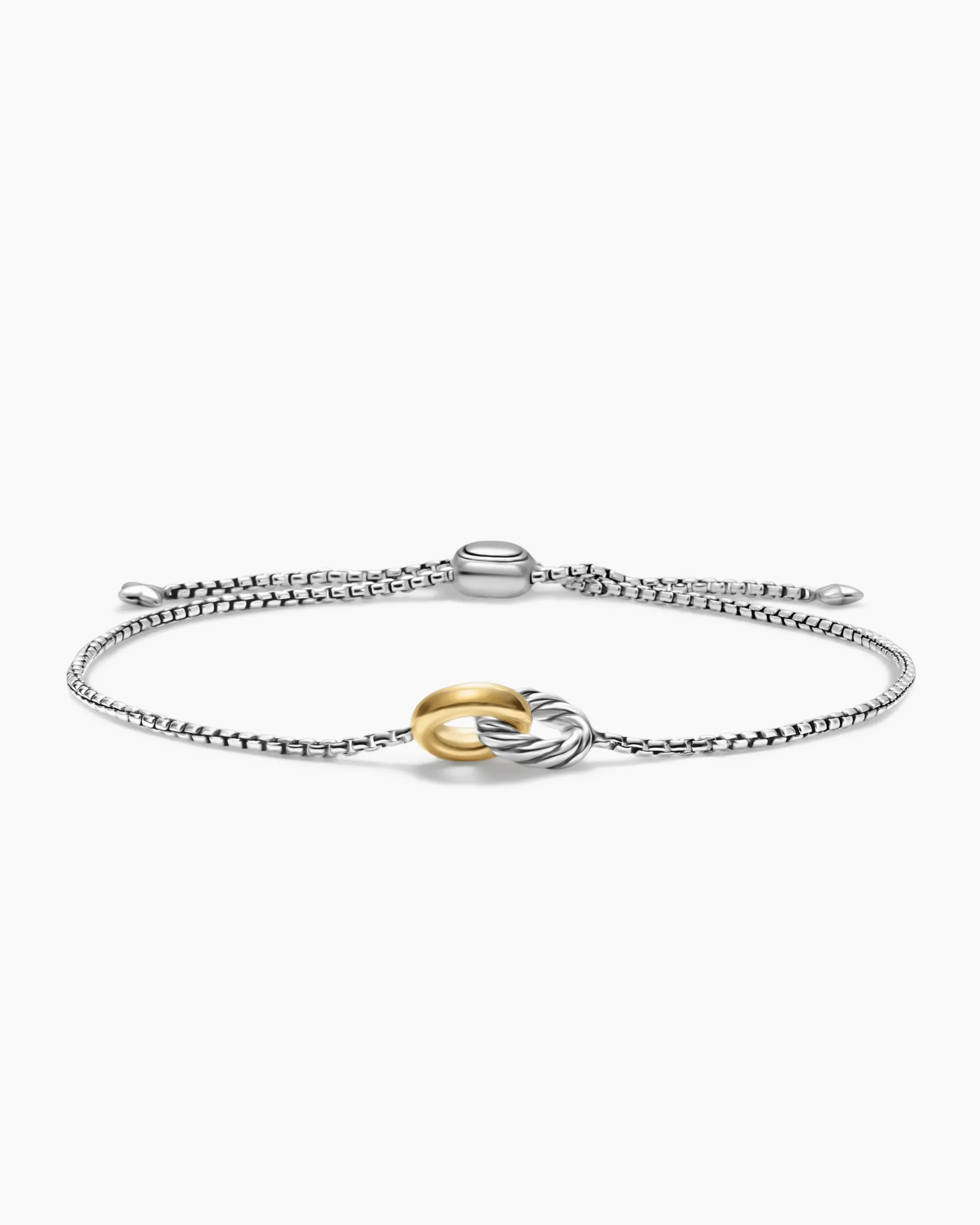Petite Cable Linked Bracelet Sterling Silver with 14K Yellow Gold, 15mm