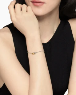 Petite Cable Linked Bracelet Sterling Silver with 14K Yellow Gold, 15mm