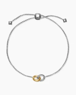 Petite Cable Linked Bracelet Sterling Silver with 14K Yellow Gold, 15mm