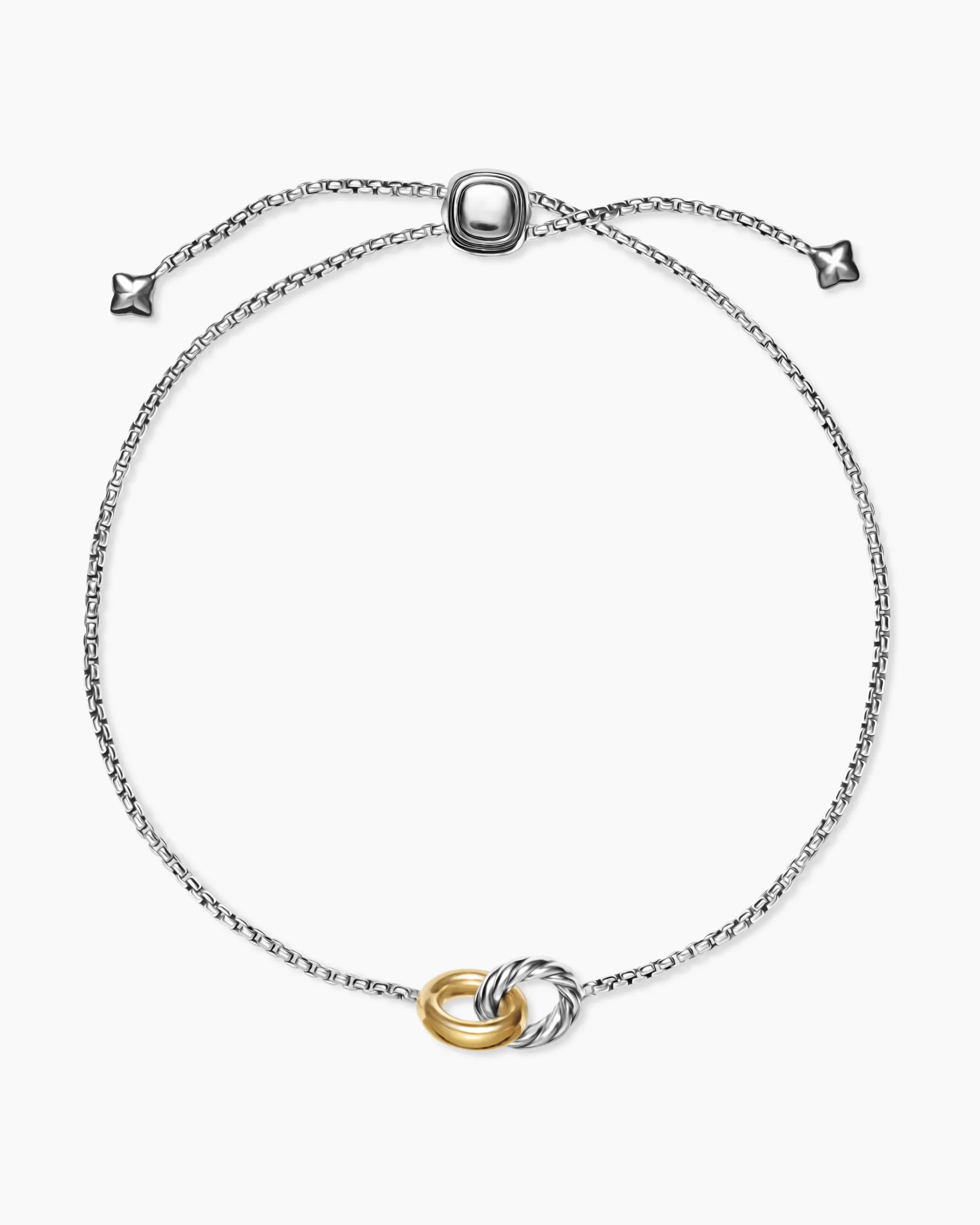 Petite Cable Linked Bracelet Sterling Silver with 14K Yellow Gold, 15mm