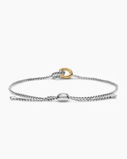 Petite Cable Linked Bracelet Sterling Silver with 14K Yellow Gold, 15mm