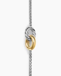 Petite Cable Linked Bracelet Sterling Silver with 14K Yellow Gold, 15mm
