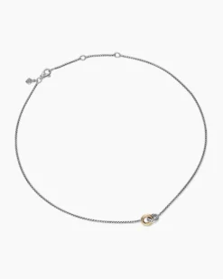 Petite Cable Linked Necklace Sterling Silver with 14K Yellow Gold, 15mm