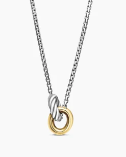 Petite Cable Linked Necklace Sterling Silver with 14K Yellow Gold, 15mm