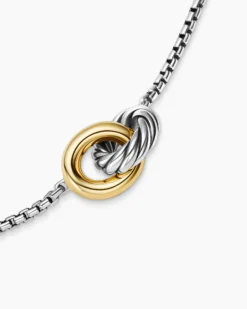 Petite Cable Linked Necklace Sterling Silver with 14K Yellow Gold, 15mm