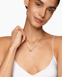 Petite Cable Linked Necklace Sterling Silver with 14K Yellow Gold, 15mm
