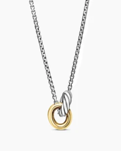Petite Cable Linked Necklace Sterling Silver with 14K Yellow Gold, 15mm