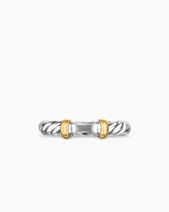 Petite Cable Open Ring Sterling Silver with 14K Yellow Gold, 3.4mm