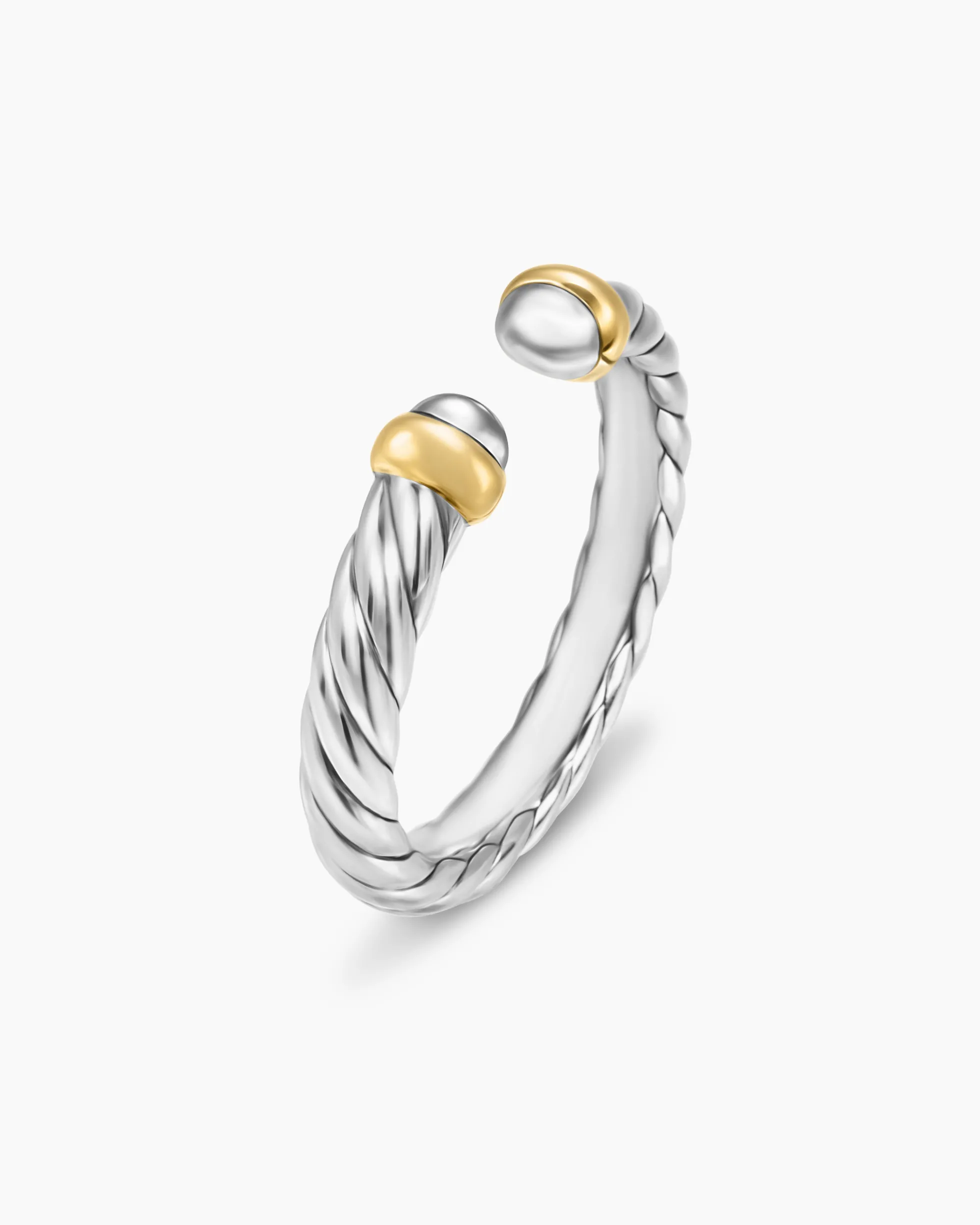 Petite Cable Open Ring Sterling Silver with 14K Yellow Gold, 3.4mm
