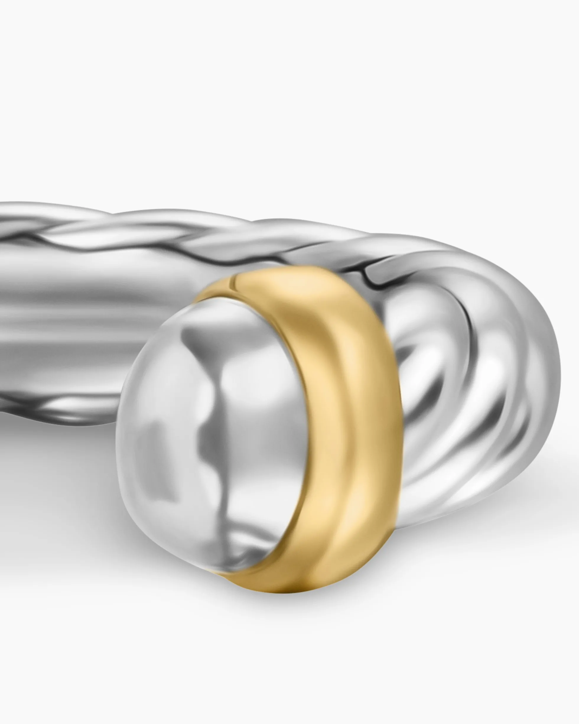 Petite Cable Open Ring Sterling Silver with 14K Yellow Gold, 3.4mm