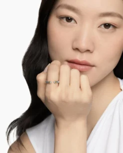 Petite Cable Open Ring Sterling Silver with 14K Yellow Gold, 3.4mm
