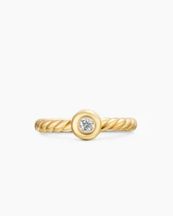 Petite Cable Ring 18K Yellow Gold with Center Diamond, 2.8mm