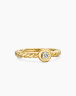 Petite Cable Ring 18K Yellow Gold with Center Diamond, 2.8mm