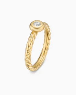 Petite Cable Ring 18K Yellow Gold with Center Diamond, 2.8mm