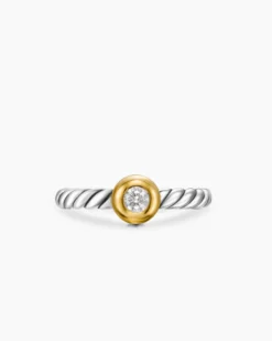 Petite Cable Ring Sterling Silver with 14K Yellow Gold and Center Diamond, 2.8mm