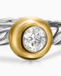 Petite Cable Ring Sterling Silver with 14K Yellow Gold and Center Diamond, 2.8mm