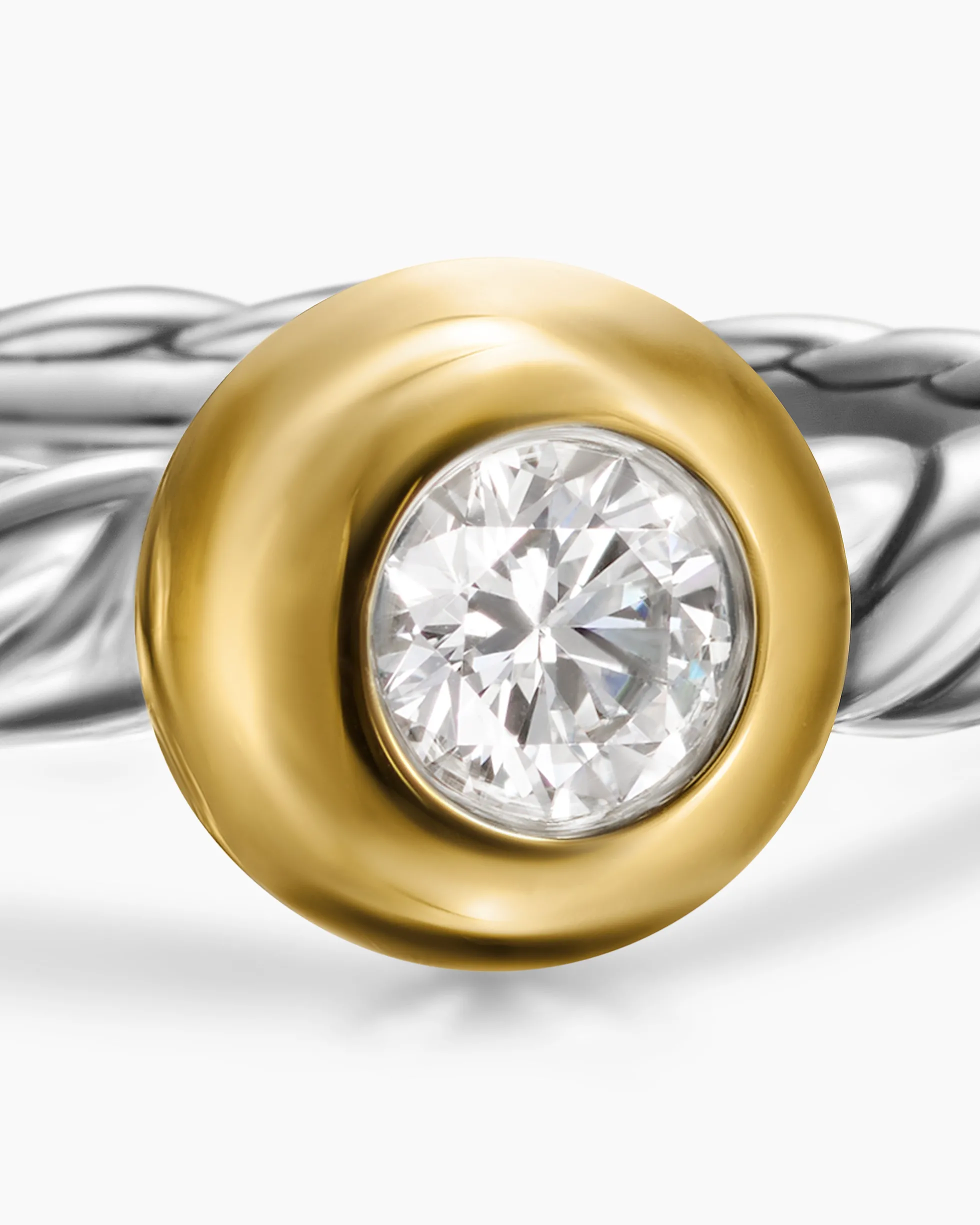 Petite Cable Ring Sterling Silver with 14K Yellow Gold and Center Diamond, 2.8mm