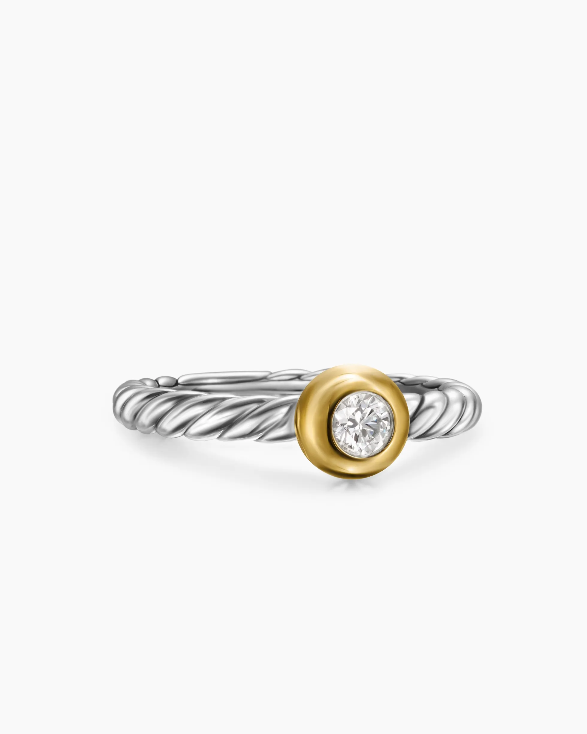 Petite Cable Ring Sterling Silver with 14K Yellow Gold and Center Diamond, 2.8mm